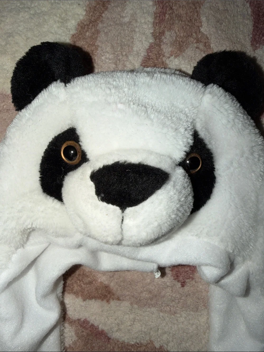 Kids Plush Panda Earflap Hat - White/Black